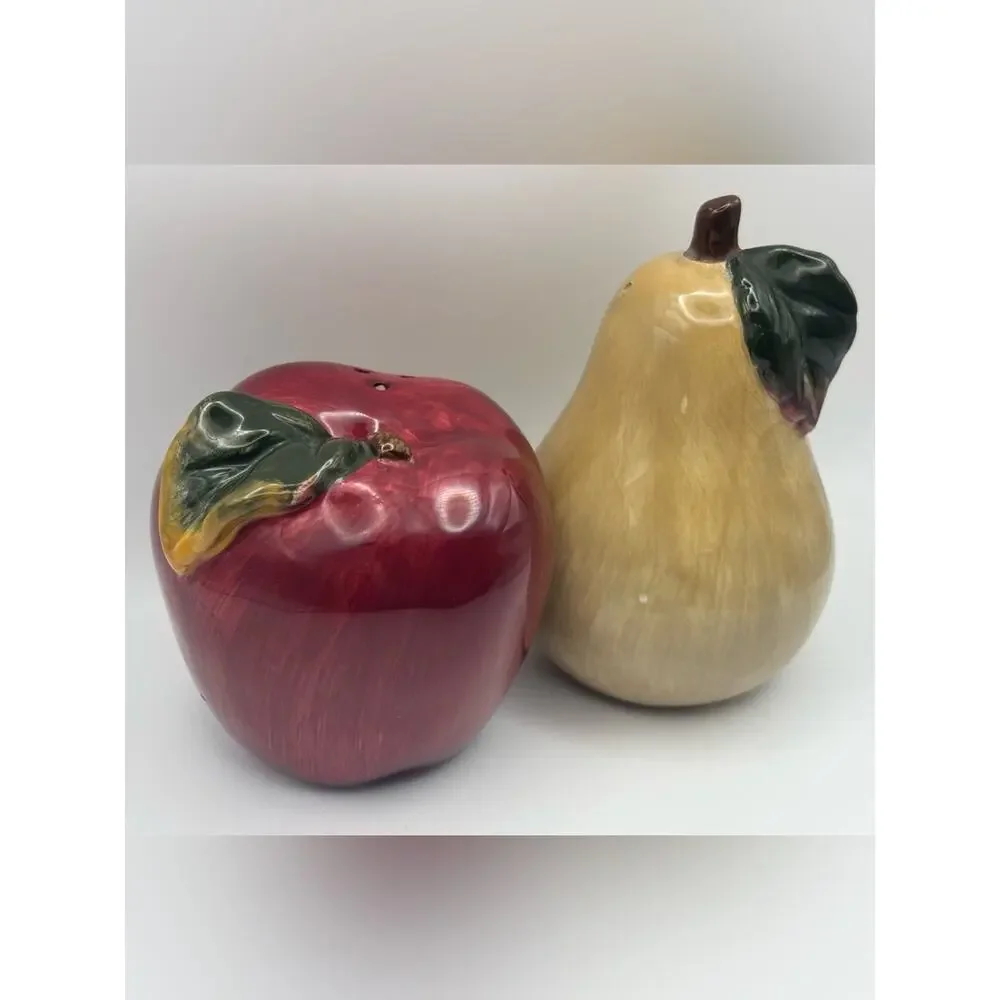 Ceramic Apple & Pear Salt & Pepper Shaker Set, Cottagecore Kitchen Accents